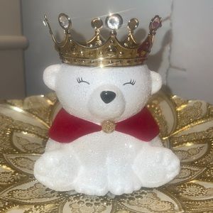 Royal Christmas Holiday Sparkly Bear Single Wick Candle Holder